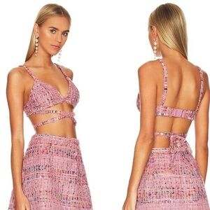 For Love and Lemons‎ Dionne Pink Tweed Multi Color Triangle Strappy top Small